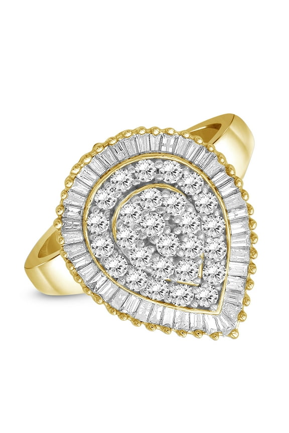 White Diamond Ring with 14K Gold Plating for Women & Girls | Teardrop Halo Promise Ringwith Round & Baguette Cut Diamonds