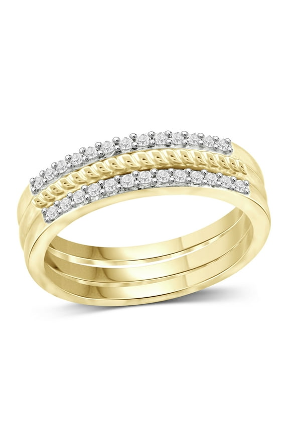 Women’s Stacking Rings Sets – 1/5 Carat White Diamond Stackable Rings for Women 14K Gold Plated Silver – Elegant 14K Gold Plated Silver Rings Trio – Layered Ring Stack Ring Set for Women