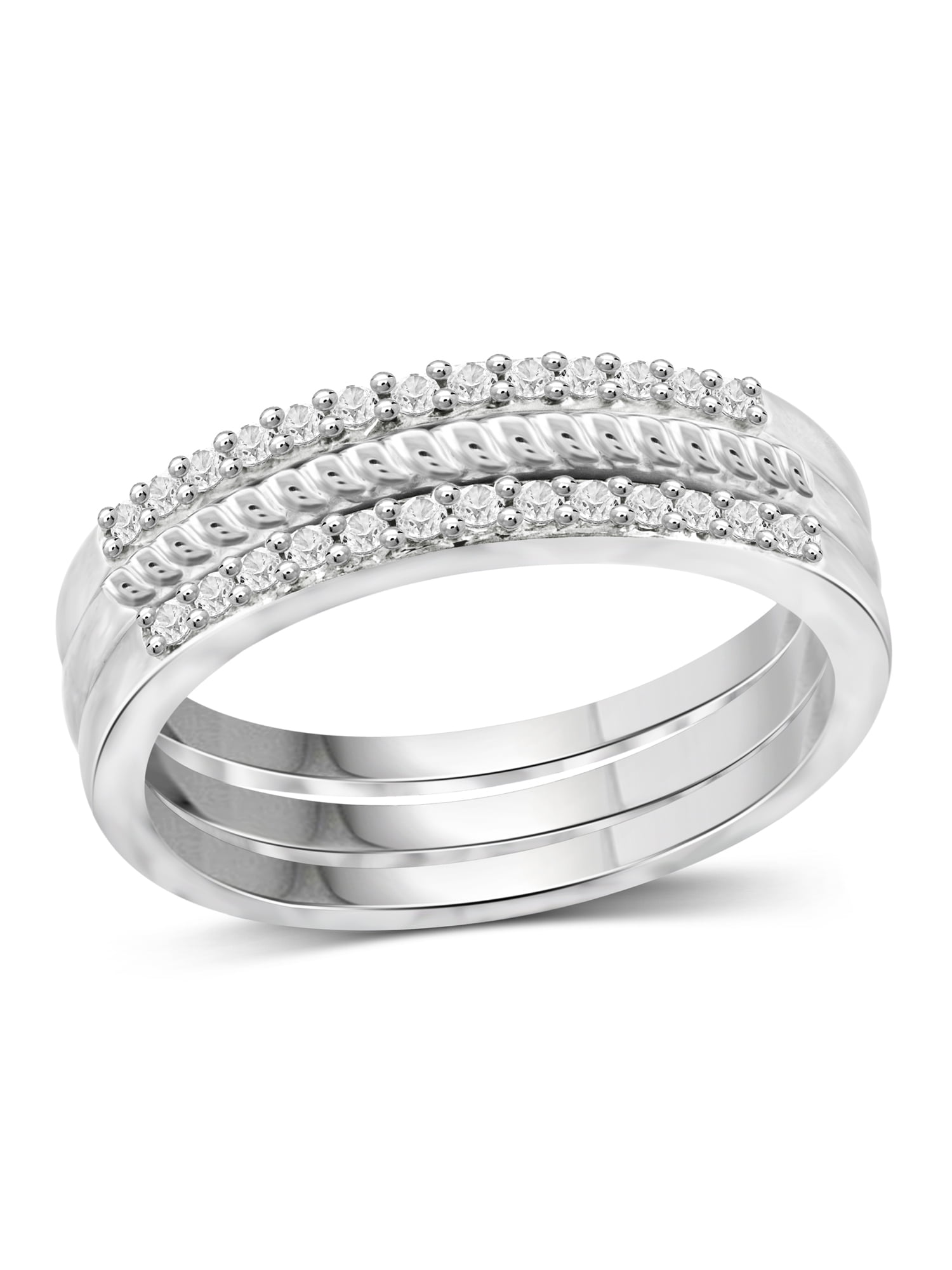 JewelersClub Women’s Stacking Rings Sets – 1/5 Carat White Diamond Stackable Rings for Women Sterling Silver – Elegant .925 Sterling Silver Rings Trio – Layered Ring Stack Ring Set for Women