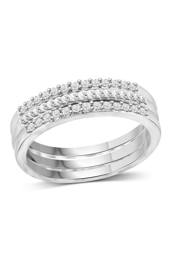 Women’s Stacking Rings Sets – 1/5 Carat White Diamond Stackable Rings for Women Sterling Silver – Elegant .925 Sterling Silver Rings Trio – Layered Ring Stack Ring Set for Women