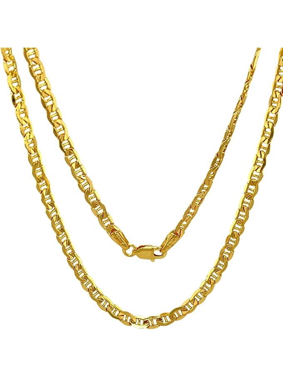 10K Real Gold Mariner Chain 2.4mm Diamond Cut Anchor Link Necklace For Men Women