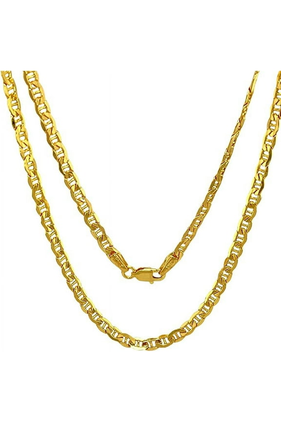 Jewel heart 10 K Real Gold Mariner Chain 2.4 mm Diamond Cut Anchor Link Necklace For Men Women