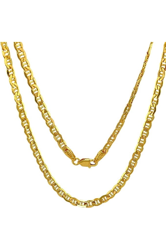 Jewelheart 10K Real Gold Mariner Chain 2.4mm Diamond Cut Anchor Link Necklace For Men Women