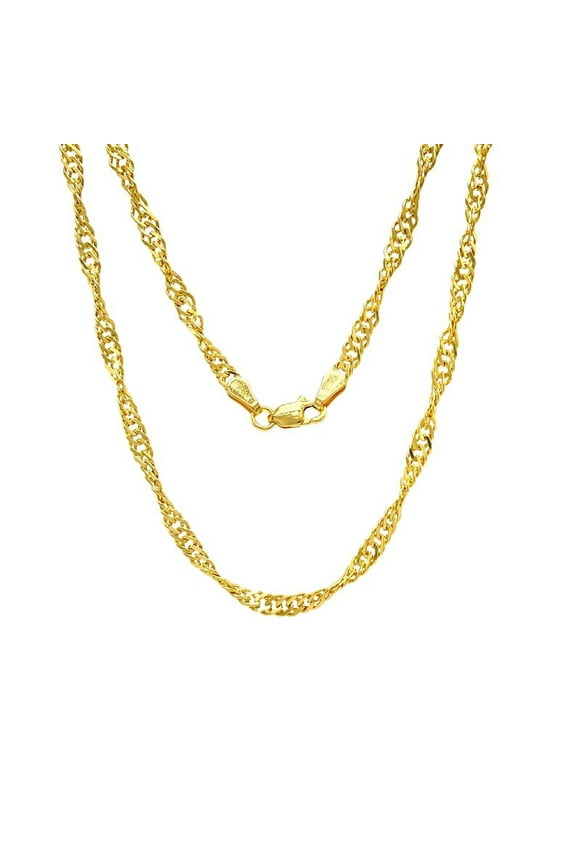10K Yellow Real Gold Singapore Chain 2.5mm 3.1mm Diamond Cut Twisted Necklace For Women 16"-24"