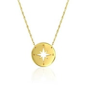 Jewelheart 14K Solid Gold North Star Compass Pendant Graduation Necklace For Women Girls Dainty Adjustable Twisted Rope Chain