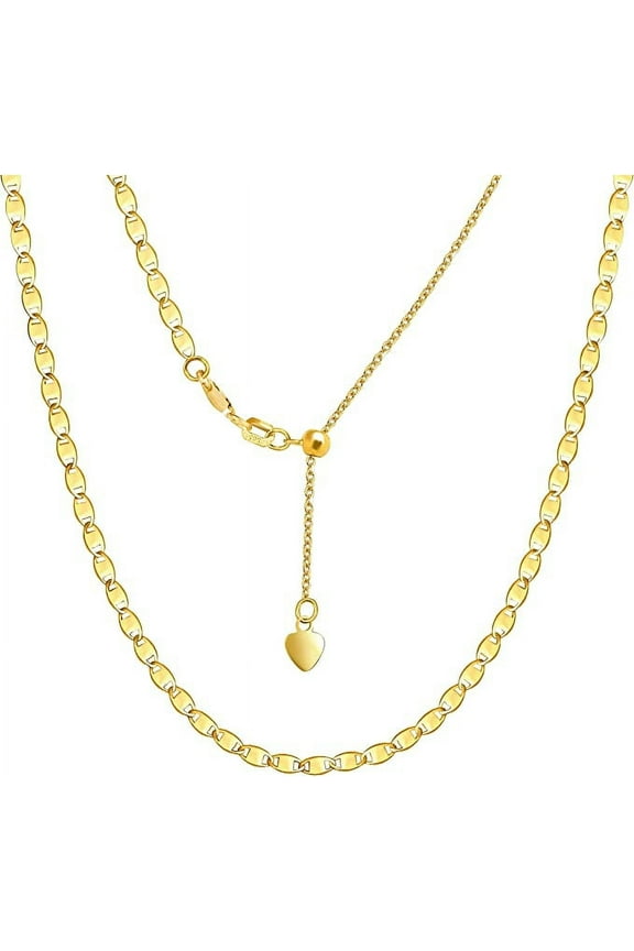 14K Solid Gold Valentino Chain For Women, Dainty 2.2mm Mirror Link Choker Necklace Adjustable 13" To 17"