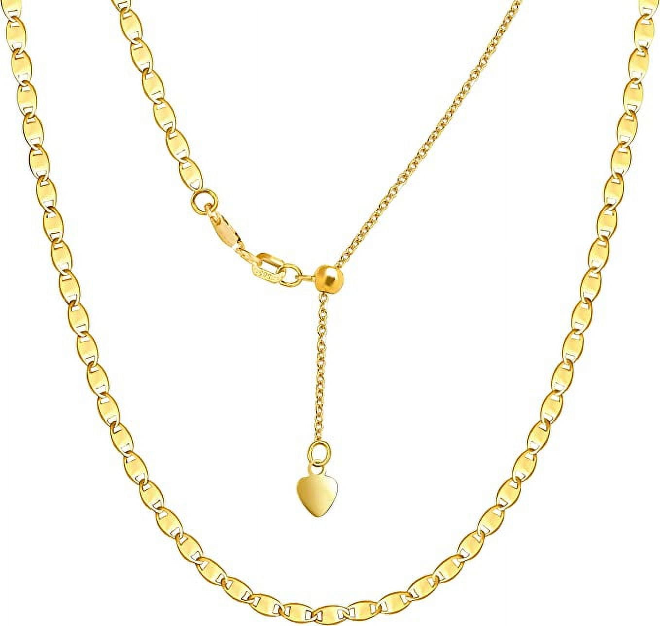 14K Solid Gold Valentino Chain For Women, Dainty 2.2mm Mirror Link Choker Necklace Adjustable 13" To 17"
