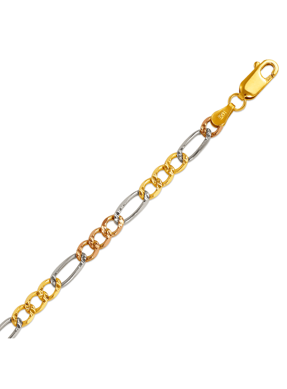 Jewelheart 14K Tricolor Solid Gold Figaro Link Chain 4mm Thick Necklace For Men Women 20"