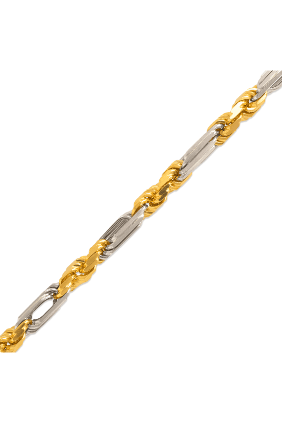 14K Two Tone Solid Gold Figarope Chain 2.9mm Twisted Link Necklace For Men Women 16"