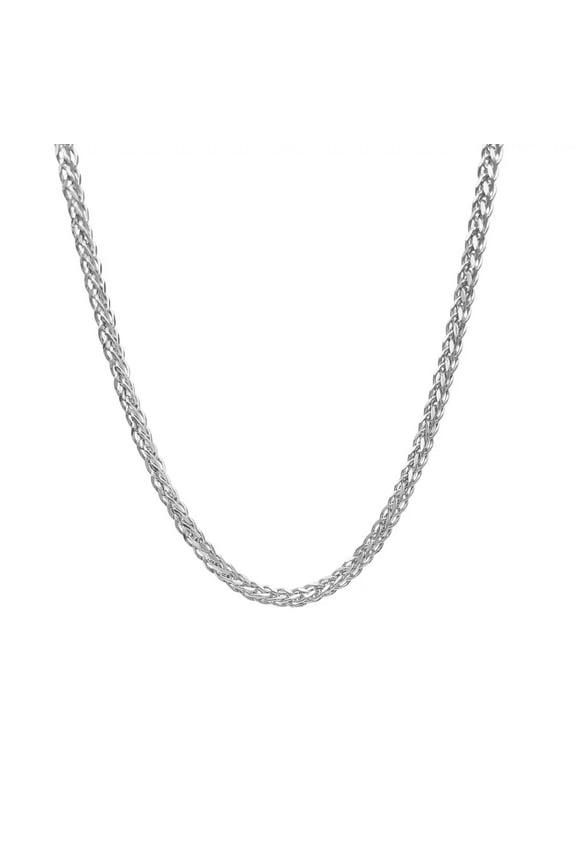 14K White Real Gold Square Wheat Spiga Foxtail Chain 3mm Thick High Polished Braided Franco Pendant Palm Necklace For Men Women 24"
