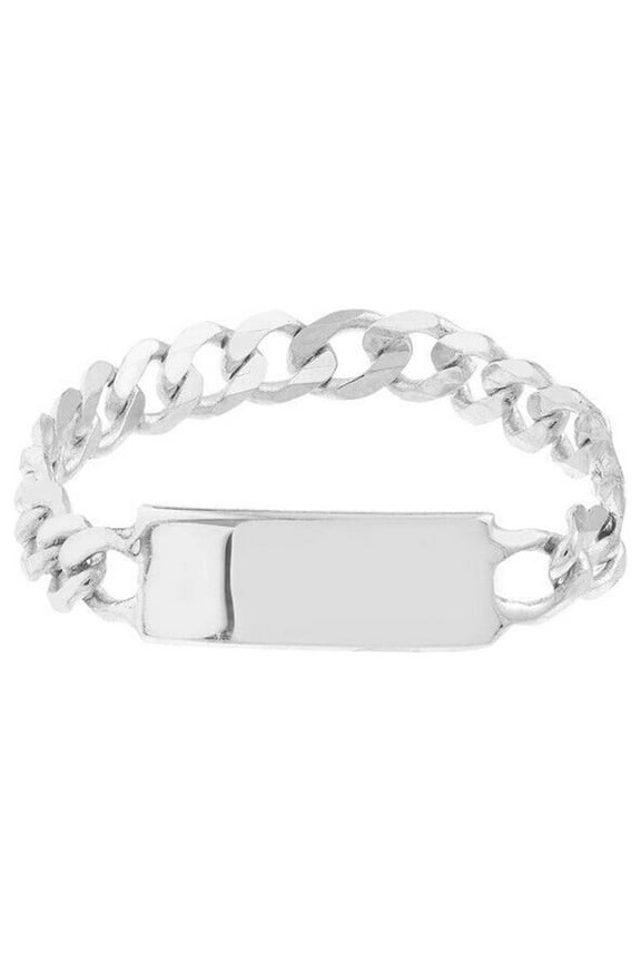 14K White Solid Gold Minimalist ID Bar Cuban Curb Link Chain Ring For Women