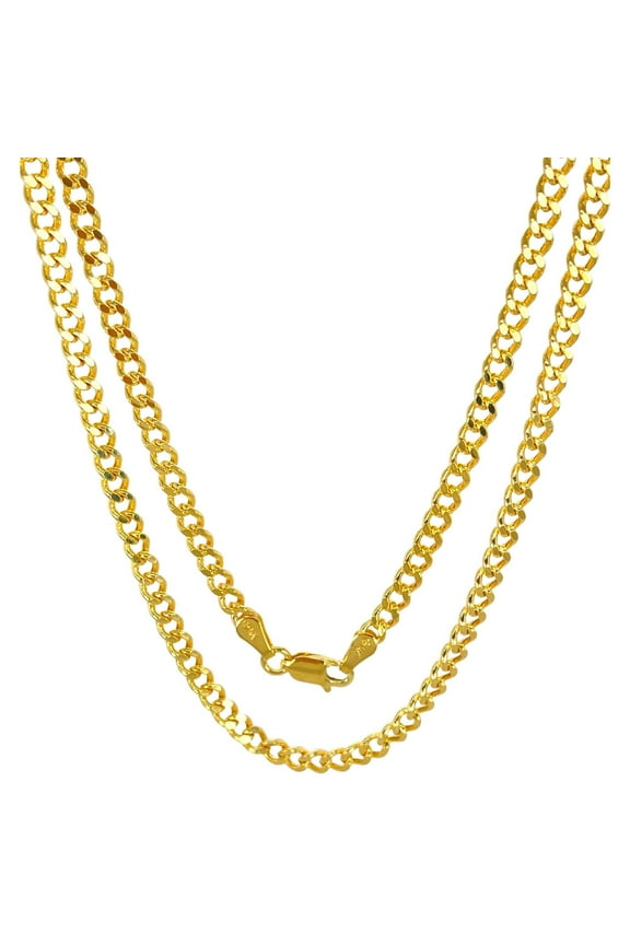 14K Yellow Real Gold Cuban Concave Curb Link Chain 1.9-4.75mm Diamond Cut Pendant Necklace For Men Women 16"-24"