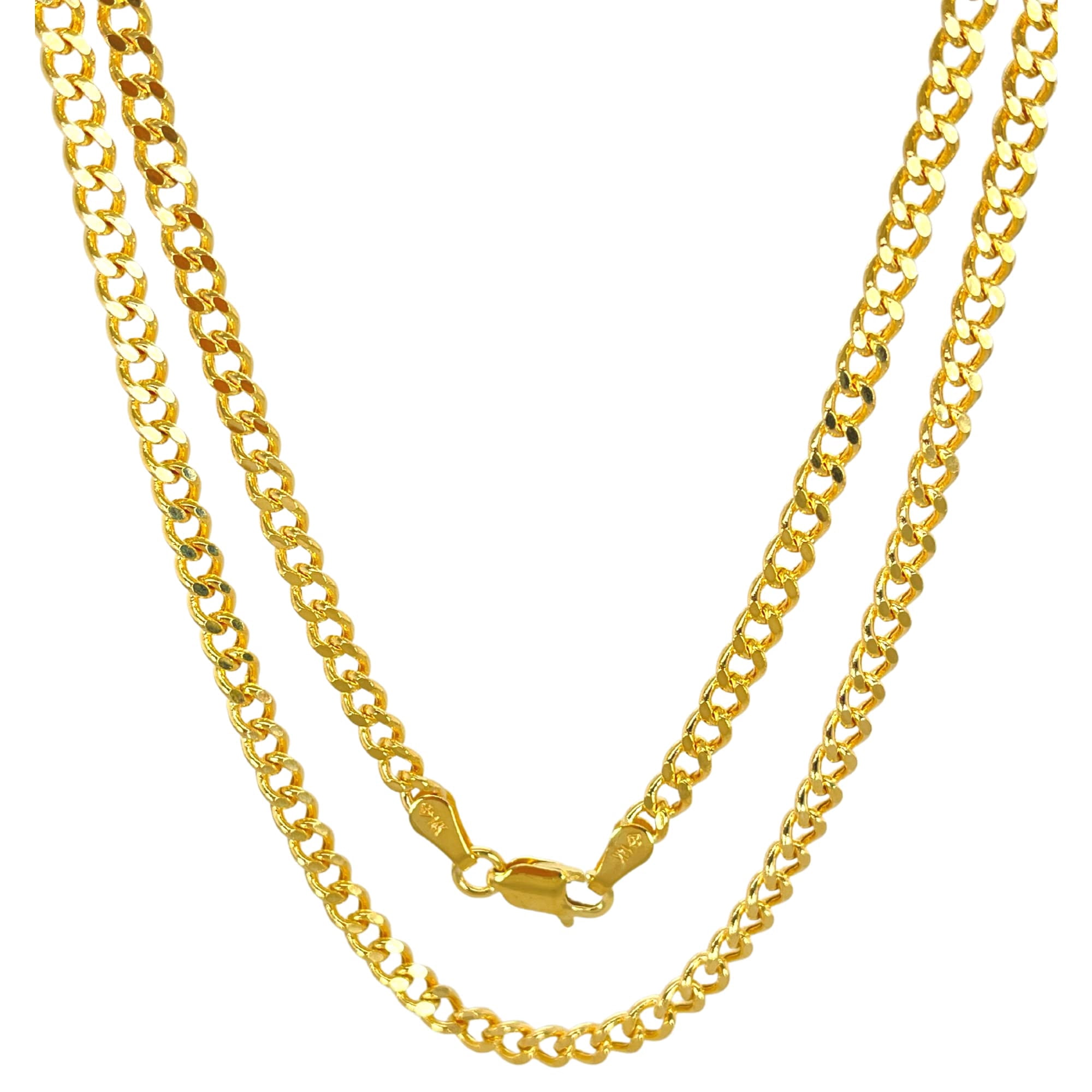Jewel heart 14 K Yellow Real Gold Cuban Concave Curb Link Chain 1.9-4.75 mm Diamond Cut Pendant Necklace For Men Women 16"-24"