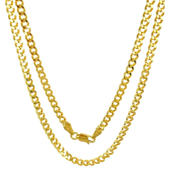 Jewel heart 14 K Yellow Real Gold Cuban Concave Curb Link Chain 1.9-4.75 mm Diamond Cut Pendant Necklace For Men Women 16"-24"