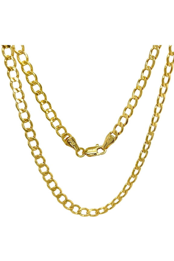 14K Yellow Real Gold Cuban Link Chain 2.3-6.5mm Thick Diamond Cut Open Curb Link Pendant Necklace For Men Women 16"-24"