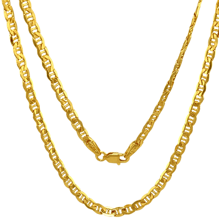 Jewelheart 14K Yellow Real Gold Flat Mariner Chain 2.4-4.65mm Thick Diamond Cut Anchor Link Pendant Necklace For Men Women 16"-24"