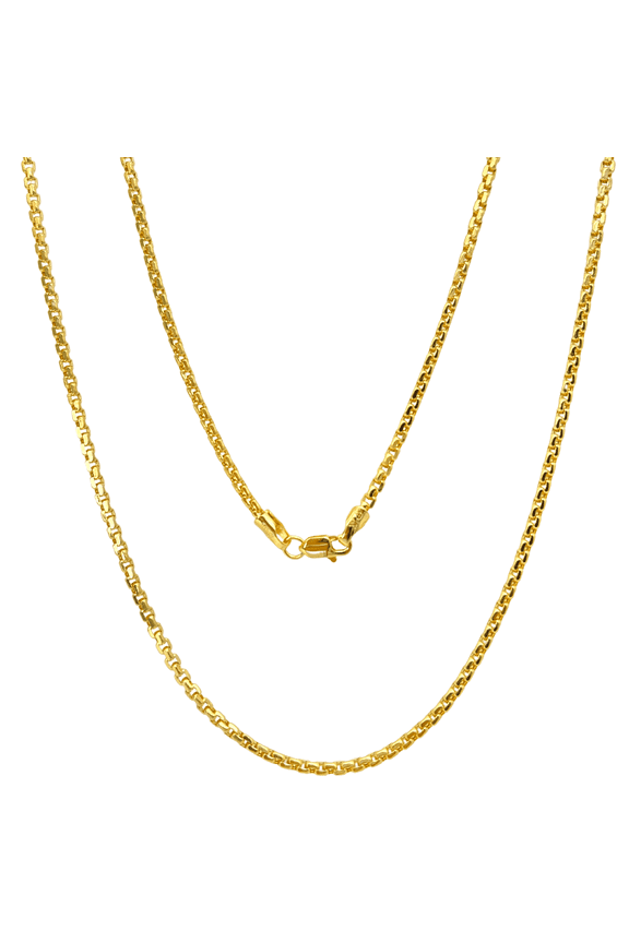 Jewel heart 14 K Yellow Real Gold Round Box Chain 1.3-2.7 mm Diamond Cut Link Pendant Necklace For Men Women 16"-24"