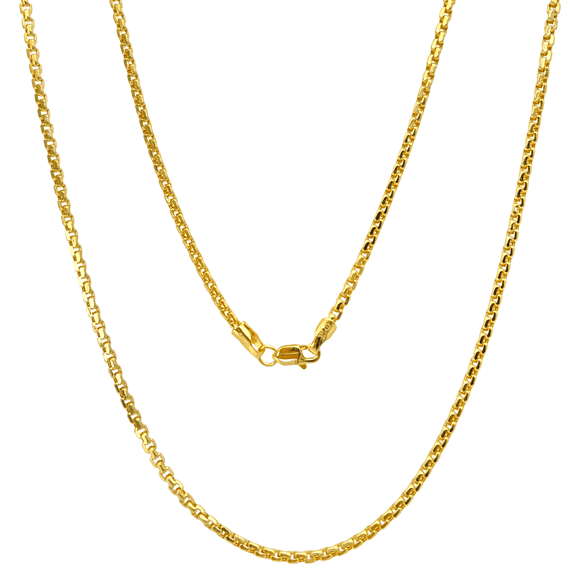 Jewelheart 14K Yellow Real Gold Round Box Chain 1.3-2.7mm Diamond Cut Link Pendant Necklace For Men Women 16"-24"