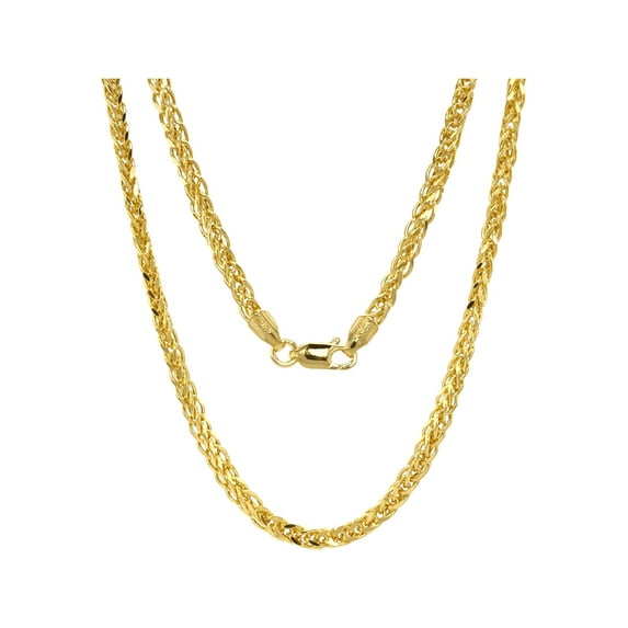 Jewelheart 14 K Yellow Real Gold Square Wheat Spiga Fox tail Chain 1.7-4.5 mm Diamond Cut Braided Franco Pendant Palm Necklace For Men Women
