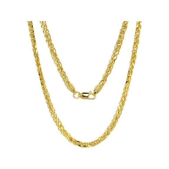 Jewelheart 14 K Yellow Real Gold Square Wheat Spiga Fox tail Chain 1.7-4.5 mm Diamond Cut Braided Franco Pendant Palm Necklace For Men Women