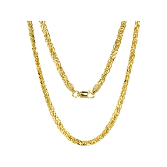 Jewelheart 14 K Yellow Real Gold Square Wheat Spiga Foxtail Chain 1.7-4.5 mm Diamond Cut Braided Franco Pendant Palm Necklace For Men Women