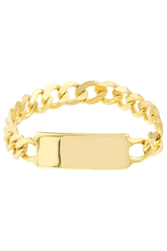 14K Yellow Solid Gold Minimalist ID Bar Cuban Curb Link Chain Ring For Women