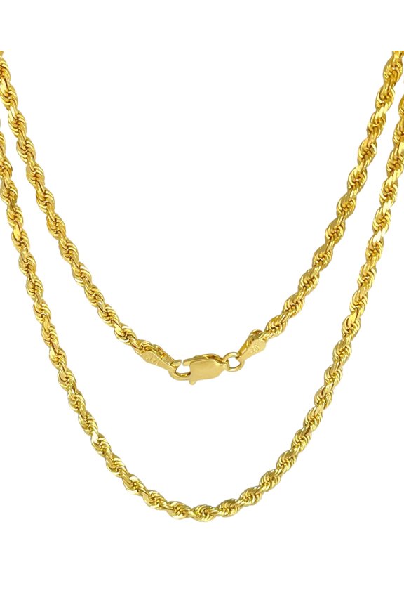 14K Yellow Solid Gold Rope Chain 3mm Thick Twisted Link Necklace for Men Women 20"