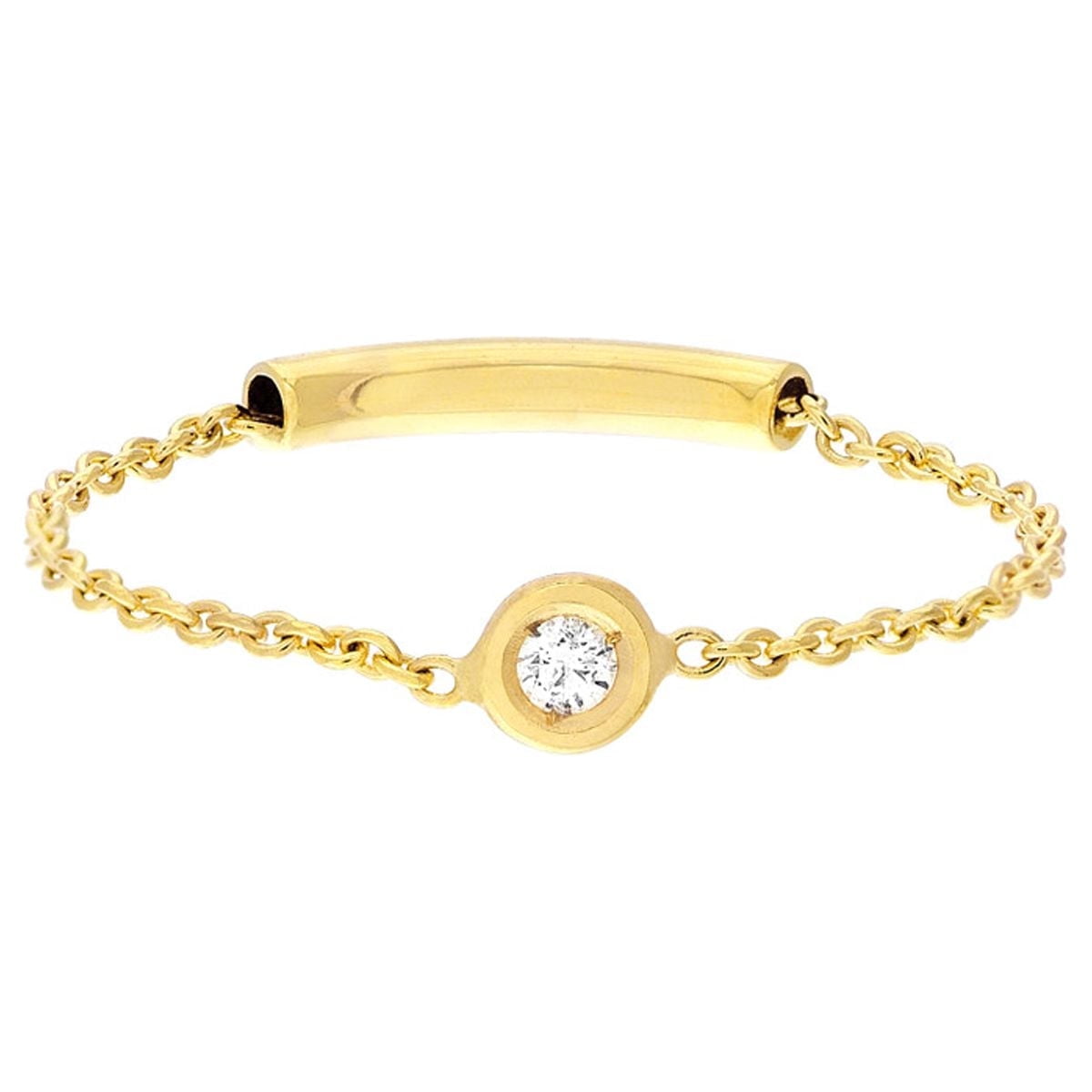 14K Yellow White Solid Gold Dainty Minimalist Bezel Set Diamond Chain Ring For Women