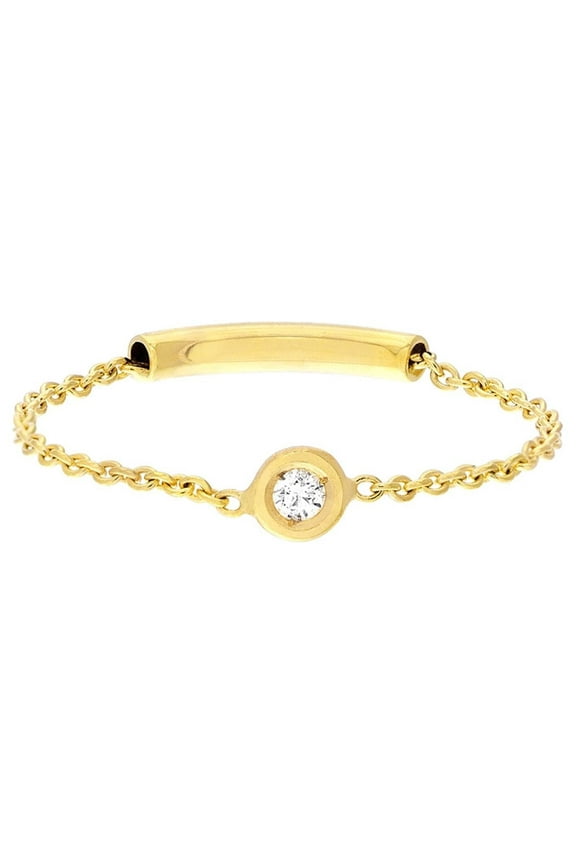 14K Yellow White Solid Gold Dainty Minimalist Bezel Set Diamond Chain Ring For Women