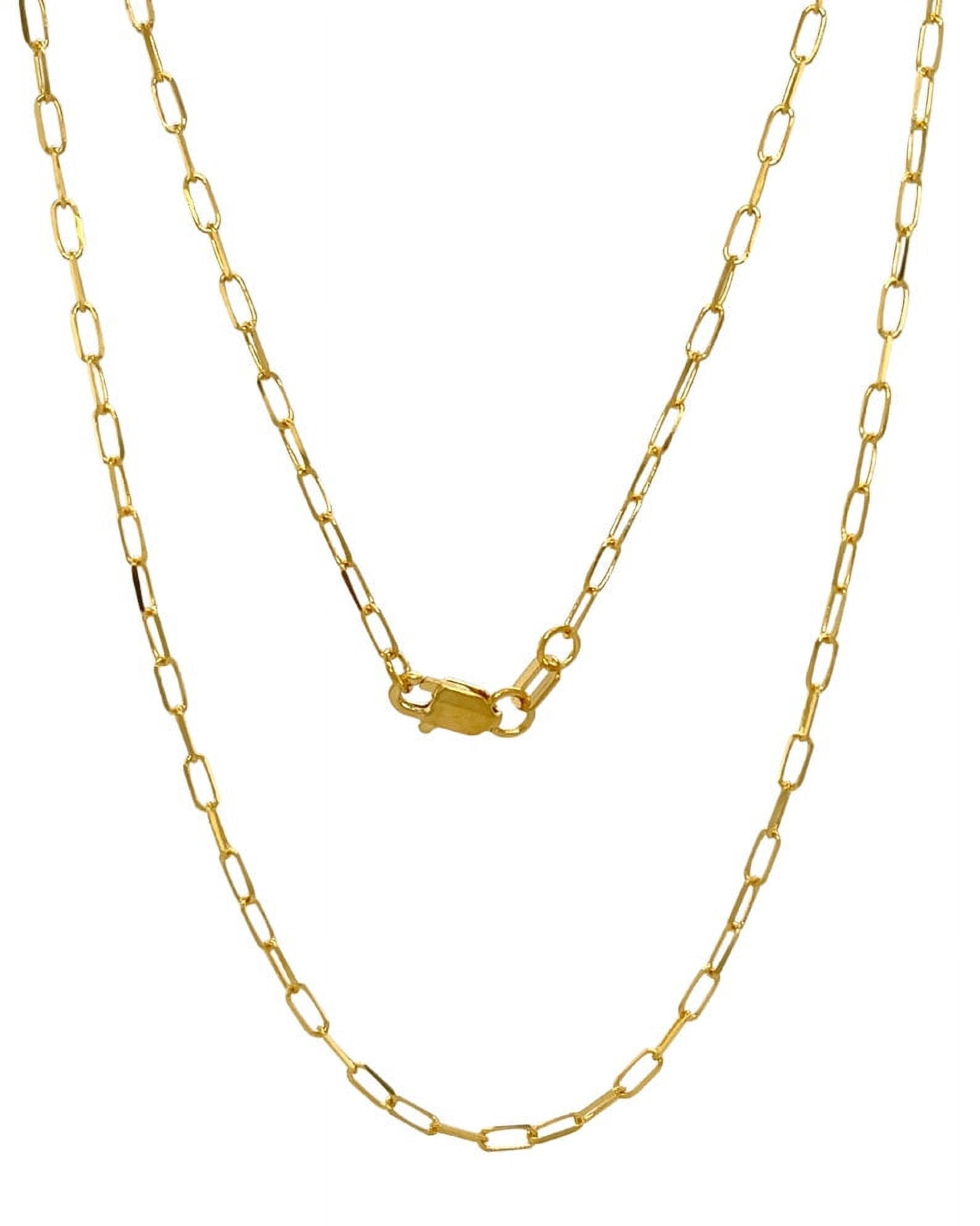 14K Yellow White Solid Gold Dainty Paperclip Chain 1.7mm Diamond Cut Cable Link Necklace for Women Men