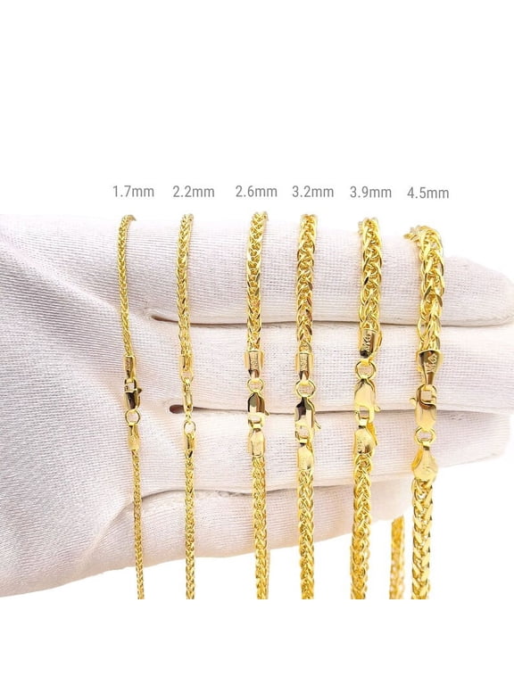 10K Real Gold Square Wheat Spiga Chain 1.7mm 2.2mm 2.6mm 3.2mm Diamond Cut Braided Foxtail Necklace For Men Women