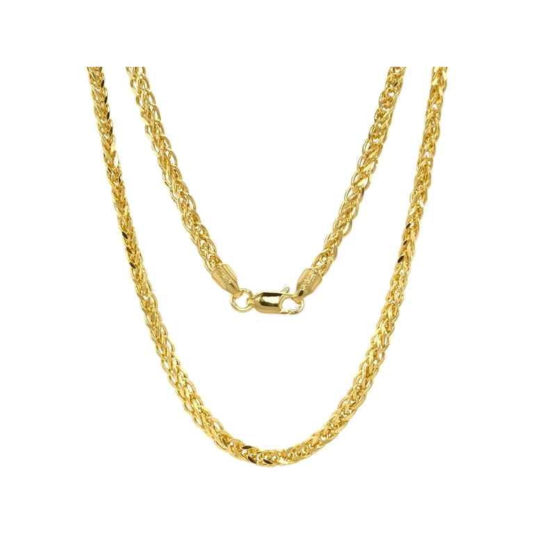 Jewelheart 14K Yellow Real Gold Square Wheat Spiga Foxtail Chain