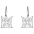 thumbnail image 1 of Jewelili 10K White Gold with 7 MM Square White Cubic Zirconia Lever Back Earrings, 1 of 4