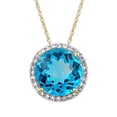 thumbnail image 1 of Jewelili 10K Yellow Gold 10 MM Round Swiss Blue Topaz and Round Created White Sapphire Halo Pendant Necklace, 18" Rope Chain, 1 of 12