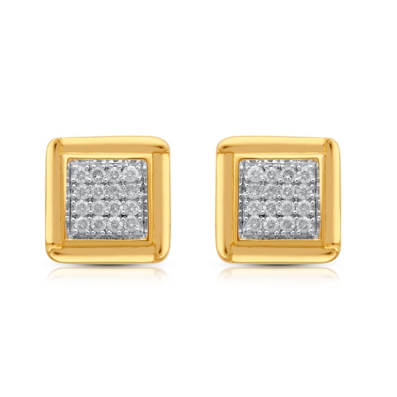 Jewelili 14K Yellow Gold Over Sterling Silver with 1/2 Cttw Natural White Round Diamond Men's Stud Earrings
