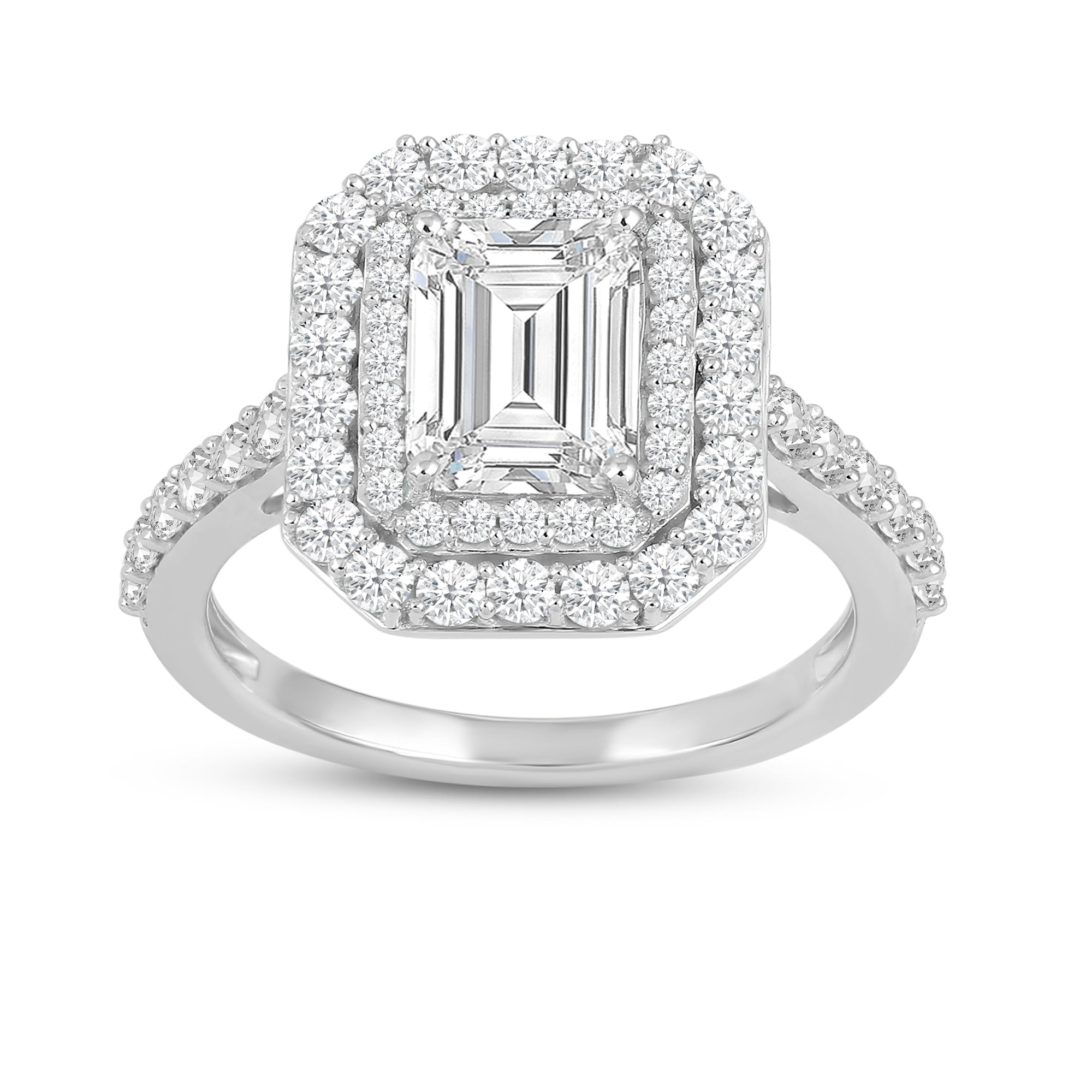 Jewelili Fine Silver Plate Octagonal and Roundcut Cubic Zirconia