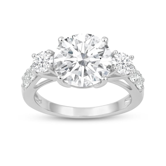 Jewelili Fine Silver Plate Round Cut 3-Stone Solitaire Engagement Ring for Women Size 8