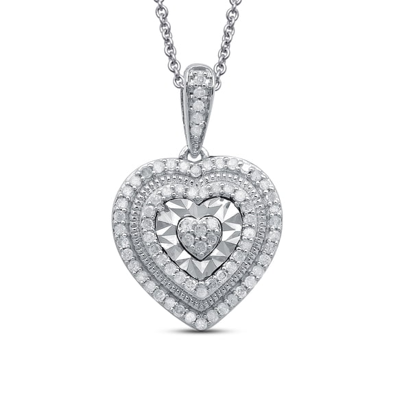 Jewelili Sterling Silver 1/3 Cttw Natural White Round Diamond Miracle Plated Heart Shape Pendant Necklace, 18" Rolo Chain