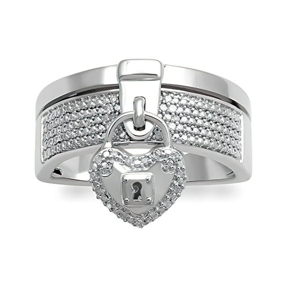 Jewelili Sterling Silver 1/8 Cttw Natural White Round Diamond Ring, Size 7