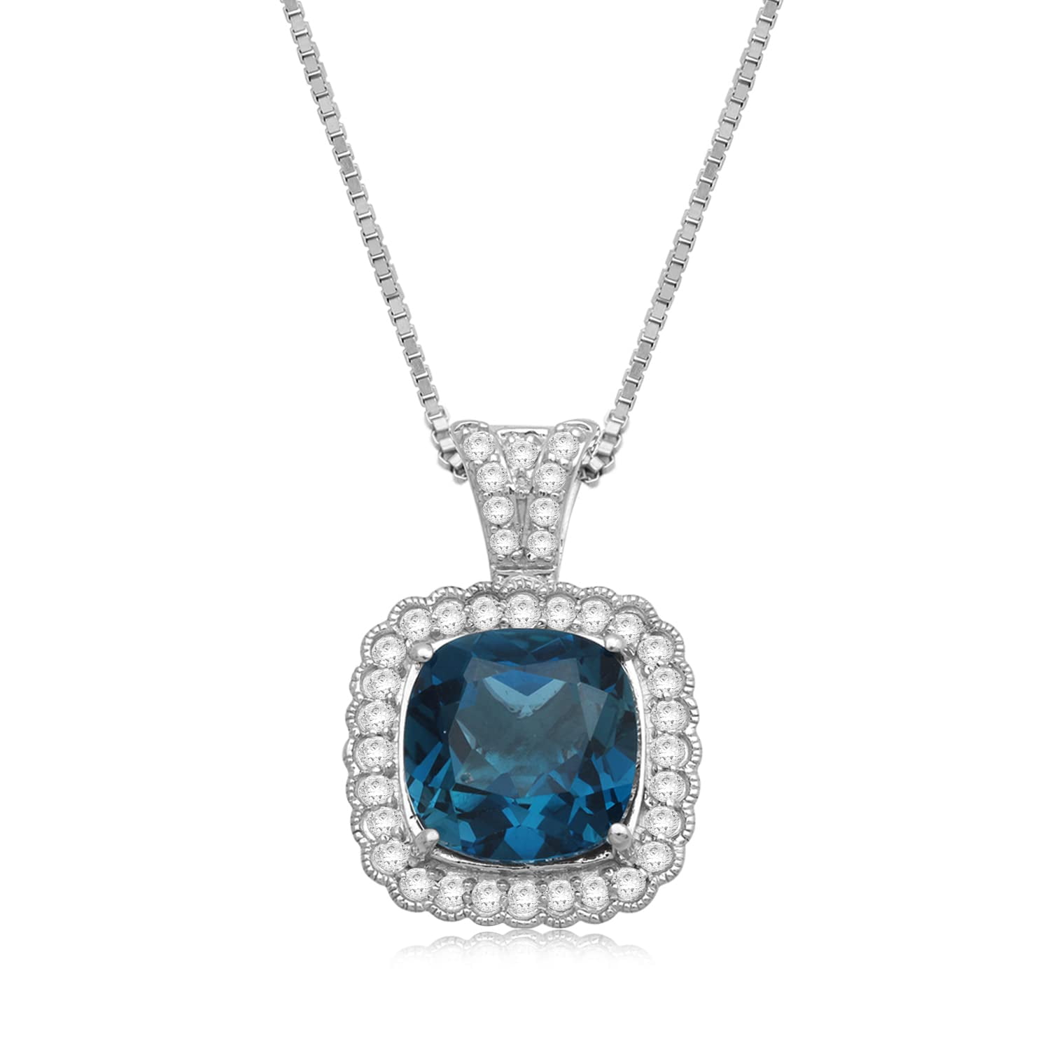 Jewelili Sterling Silver with 10x10MM Cushion Swiss Blue Topaz and ...