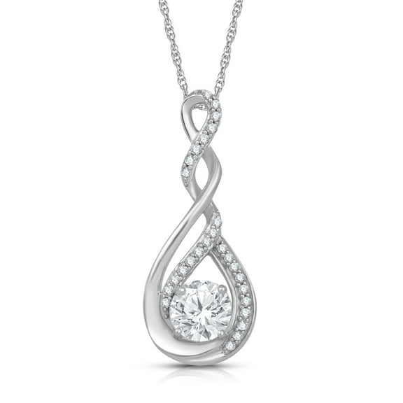 Jewelili Sterling Silver 6 MM Round Created White Sapphire Pendant Necklace, 18" Rope Chain