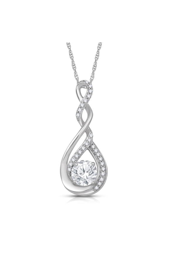 Sterling Silver 6 MM Round Created White Sapphire Pendant Necklace, 18" Rope Chain