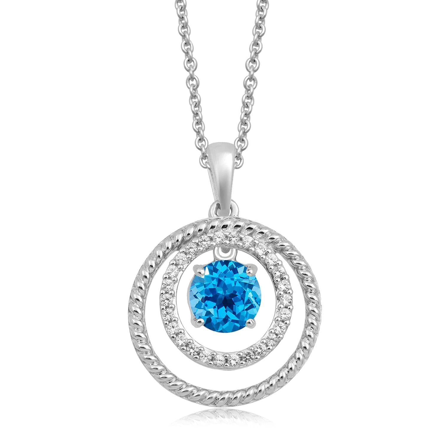 Jewelili Sterling Silver 6 MM Round Swiss Blue Topaz and Round Created ...