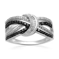 thumbnail image 1 of Jewelili Sterling Silver with 1/4 Cttw Treated Black and Natural White Round Baguette Diamond Knot Ring, Size 7, 1 of 3