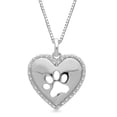thumbnail image 1 of Jewelili Sterling Silver with Natural White Diamonds Dog Paw Heart Pendant Necklace, 18" Box Chain, 1 of 5