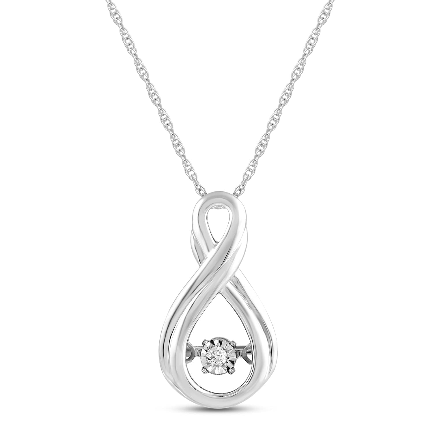 Jewelili Sterling Silver with Natural White Round Dancing Diamonds ...