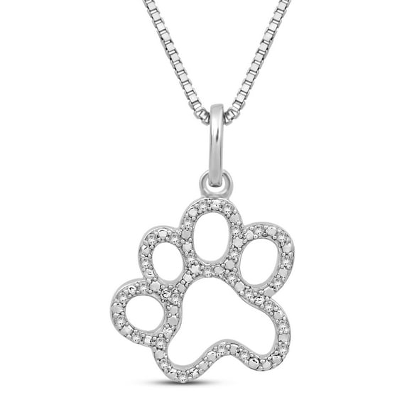 Jewelili Sterling Silver with Natural White Round Diamonds Dog Paw Pendant Necklace, 18" Box Chain