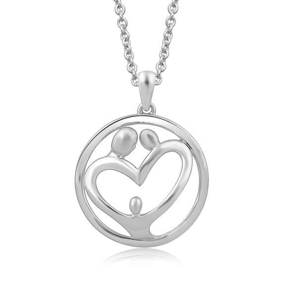 Jewelili Sterling Silver with Parent and one Child Family Pendant Necklace, 18" Cable Chain