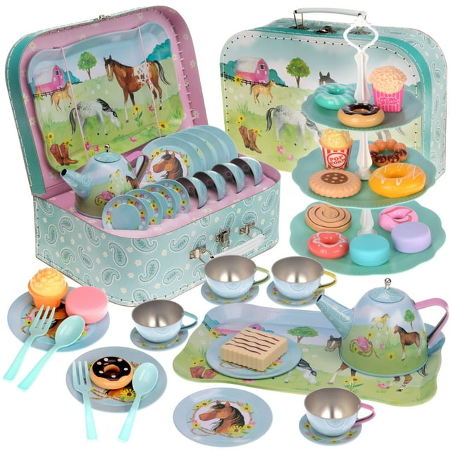 Jewelkeeper 42 Piece Tea Party Playset with Teapot, Cups, Serving Tray