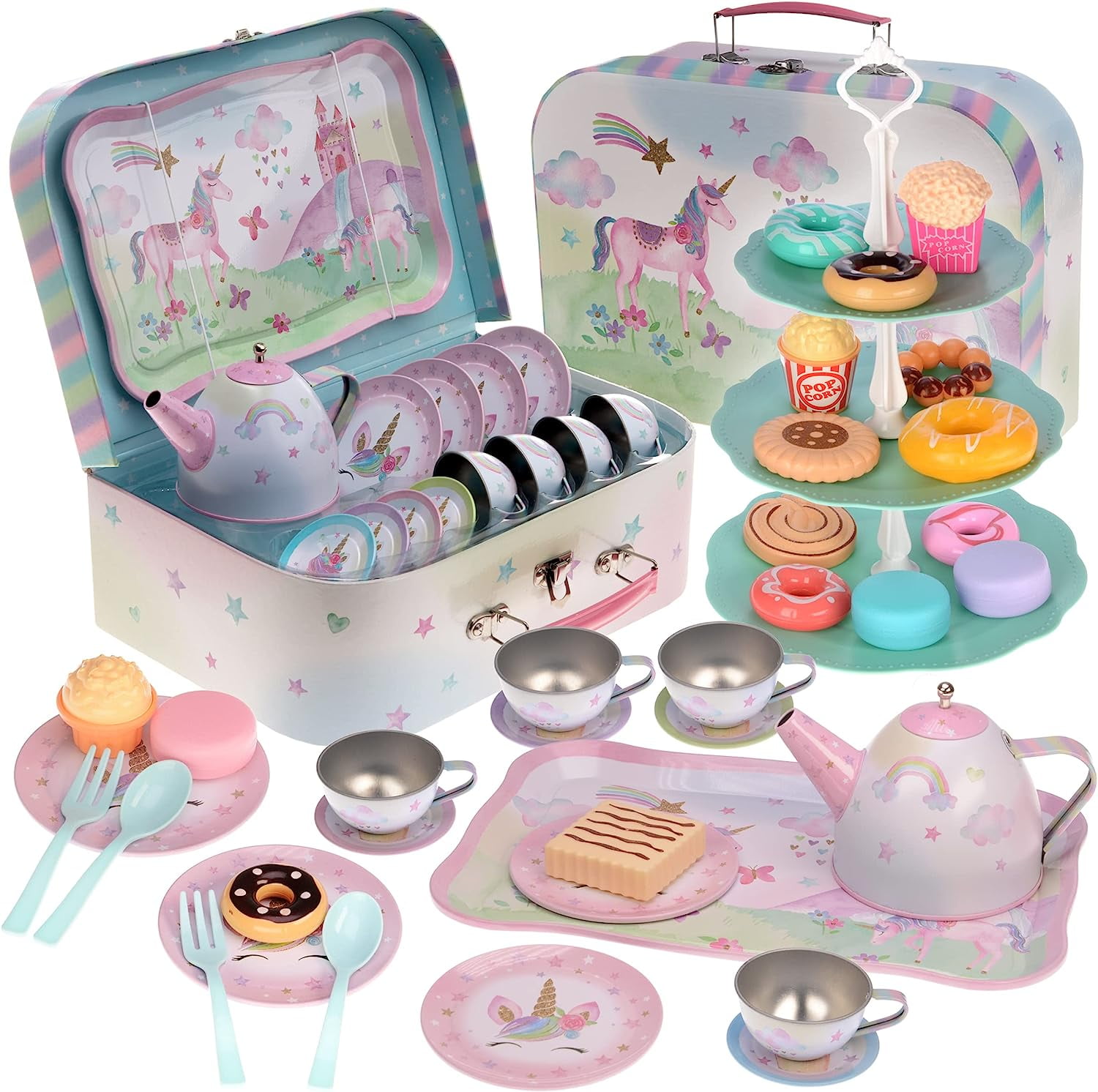 Jewelkeeper 42-Piece Unicorn Design Kids Tea Party Playset with Serving